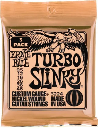 Ernie Ball 3224 Turbo Slinky Nickel Wound Electric Guitar Strings - .0095-.046 Factory (3-pack)