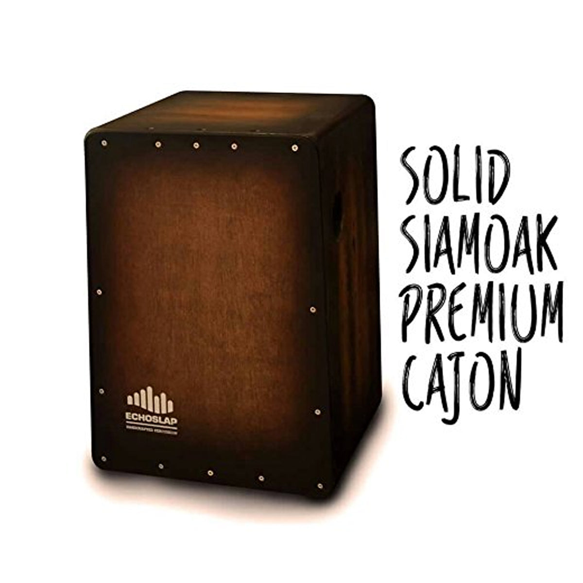 Echoslap Solid Siam Oak Bass Cajon -Premium Sunburst Deep Bass Tones 3 Snare Wires for Crisp Buzz - SO401-VSB