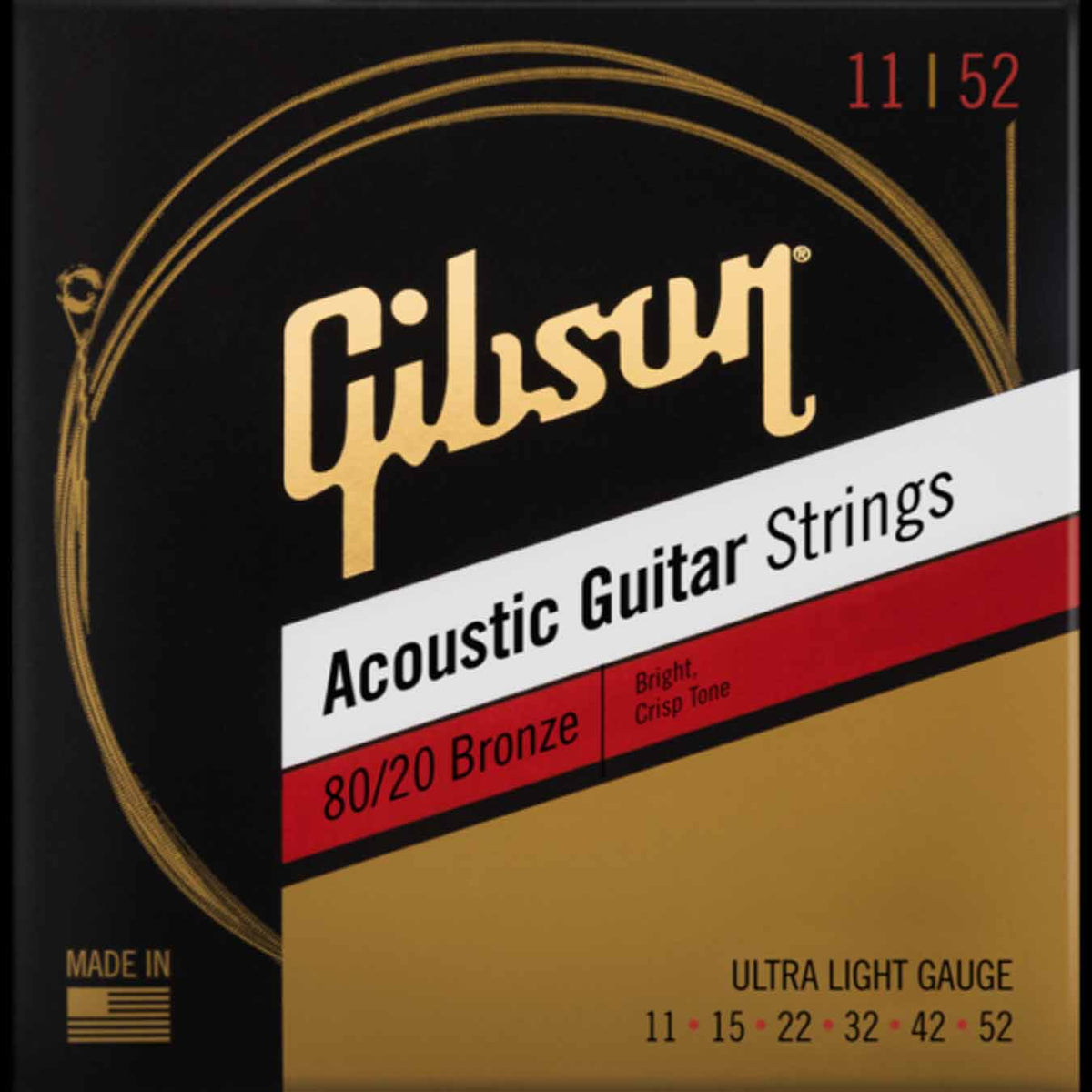 Gibson SAG-BRW11 80/20 Bronze Acoustic Guitar Strings Ultra-Light 11-52