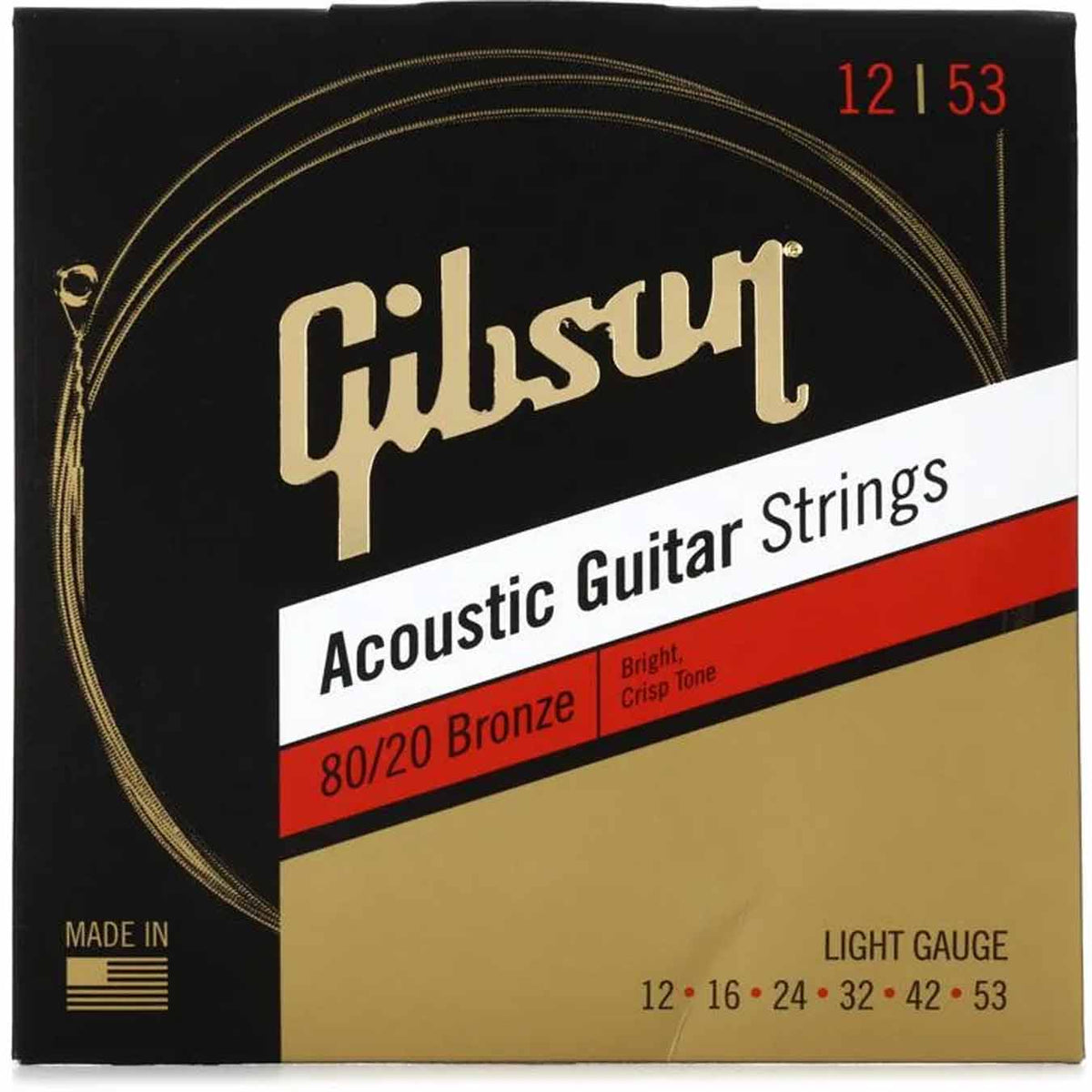 GIBSON SAG-BRW12 80/20 BRONZE ACOUSTIC GUITAR STRINGS LIGHT 12-53