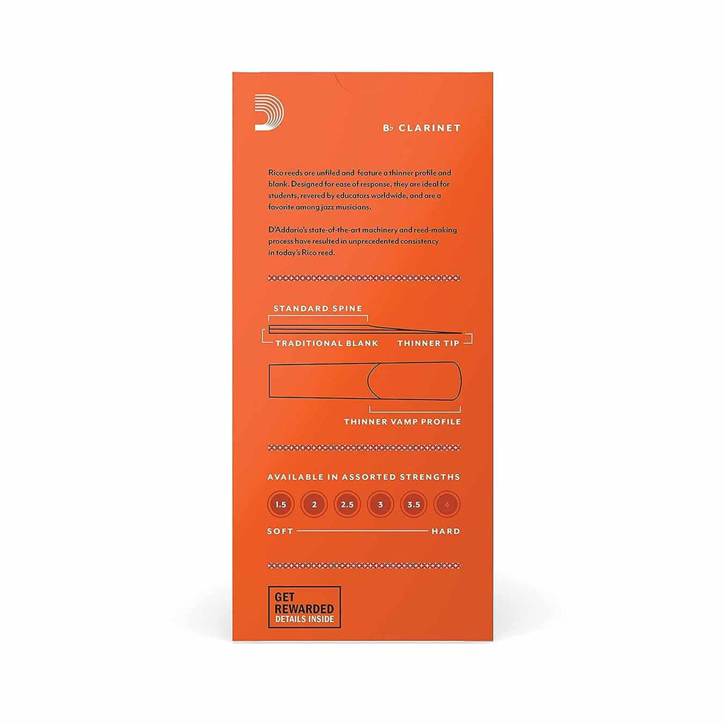 Rico Bb Clarinet Reeds, Strength 3.5, 25-pack