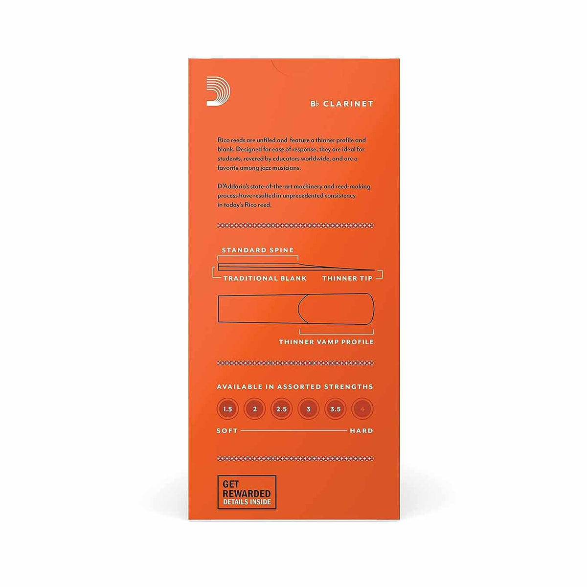 Rico Bb Clarinet Reeds, Strength 3.5, 25-pack