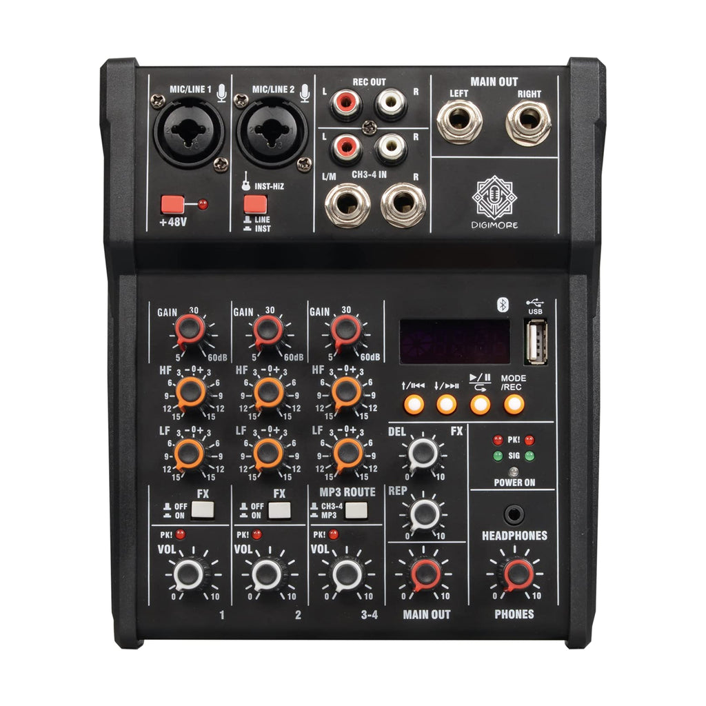 Digimore D-200 4-Channel Audio Mixer with 48V Phantom Power