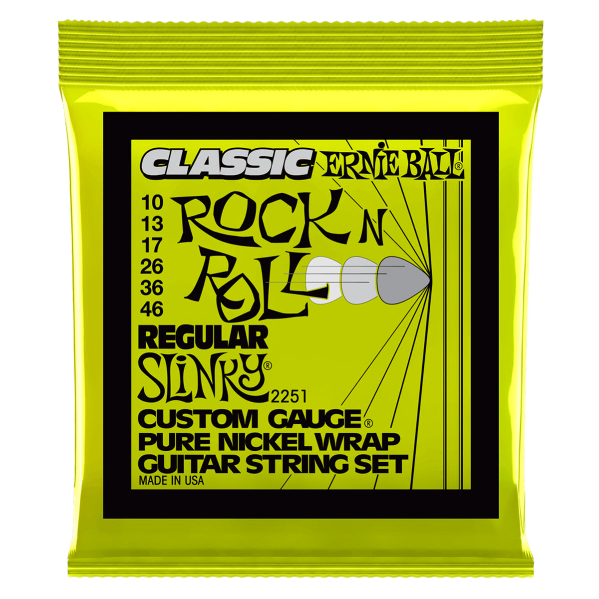 Ernie Ball REGULAR SLINKY CLASSIC ROCK N ROLL PURE NICKEL WRAP ELECTRIC GUITAR STRINGS 10-46 GAUGE