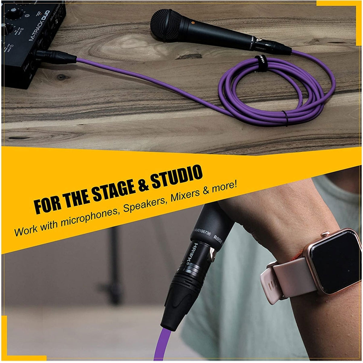 HAWK SXFG-010PRP GOLD SERIES XLR MALE TO XLR FEMALE WITH CABLE TIE – 3 METER PURPLE