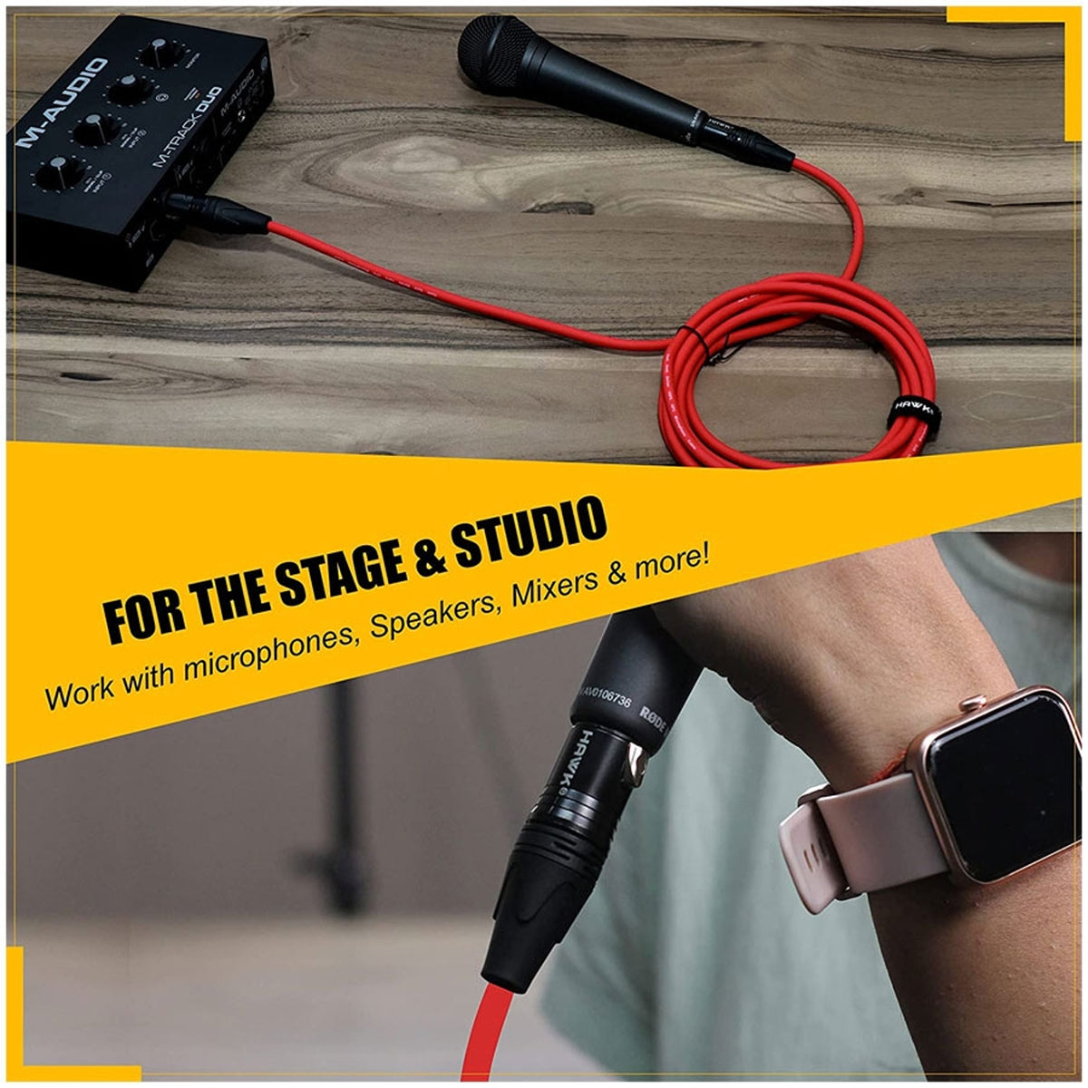 HAWK SXFG-010RED GOLD SERIES XLR MALE TO XLR FEMALE WITH CABLE TIE – 3 METER RED