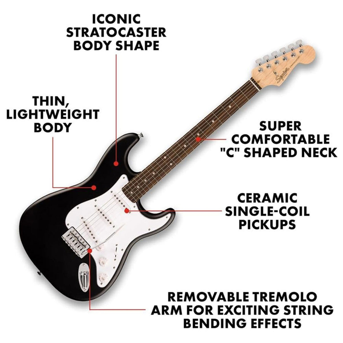 Fender Squier Debut Series Stratocaster LRL WPG Electric Guitar With Bag 0379600506 - Black