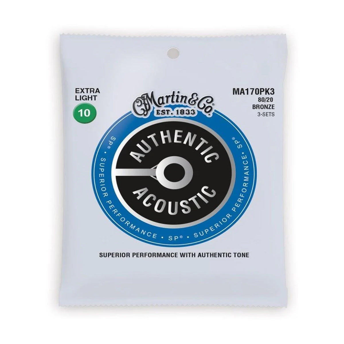 Martin Acoustic Guitar Strings 10-47 MA170 PK3 80/20 Bronze