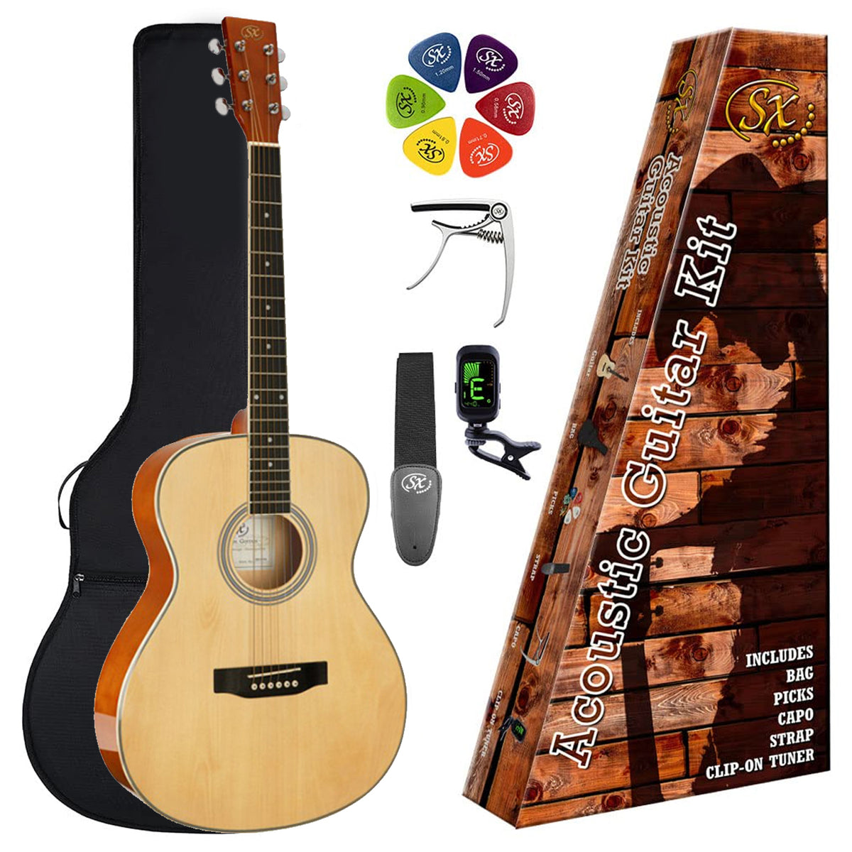 SX SO104K Auditorium Shape Acoustic Guitar Kit- Natural