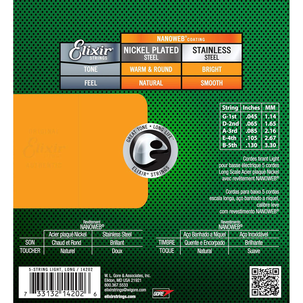 Elixir Strings Nanoweb Light Bass Strings 14202 (ELX*33132) 5-St .045-.130