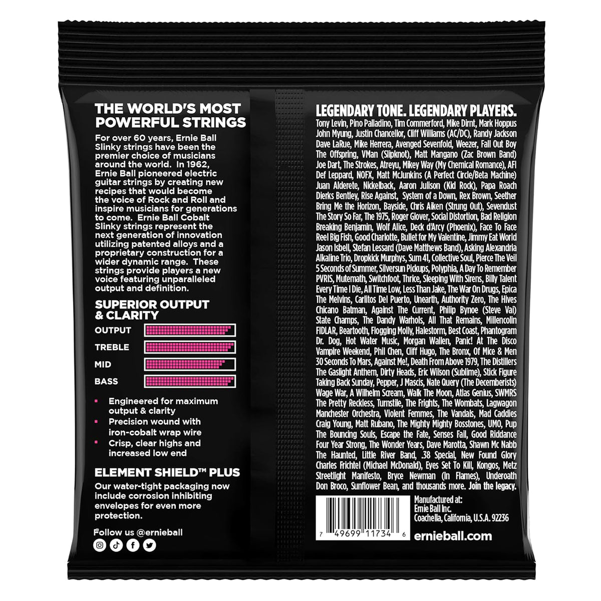 Ernie ball 2737 Super Slinky Cobalt Electric Bass Guitar Strings - .040-.125 5-string