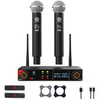 DIGIMORE UHF Dual Wireless Microphone System | 200ft Range | Balanced XLR Outs | 12Hrs Battery Life | Type-C Charging | Perfe