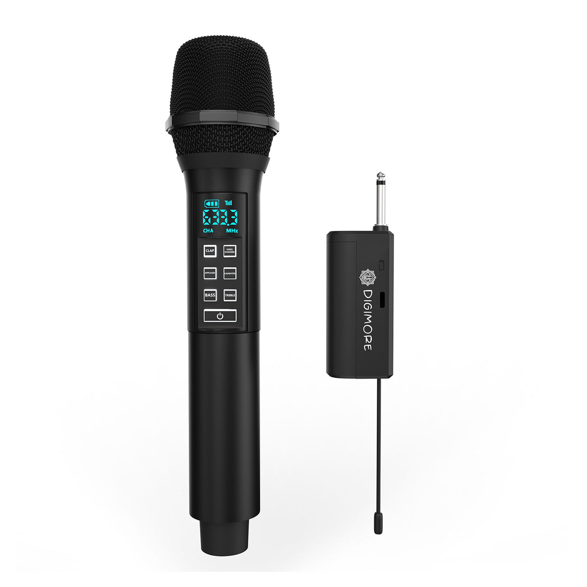 DIGIMORE UHF Wireless Microphone System with in-Built Sound Card | Voice Change, Echo, Bass Etc. | 150ft Range | for House Pa