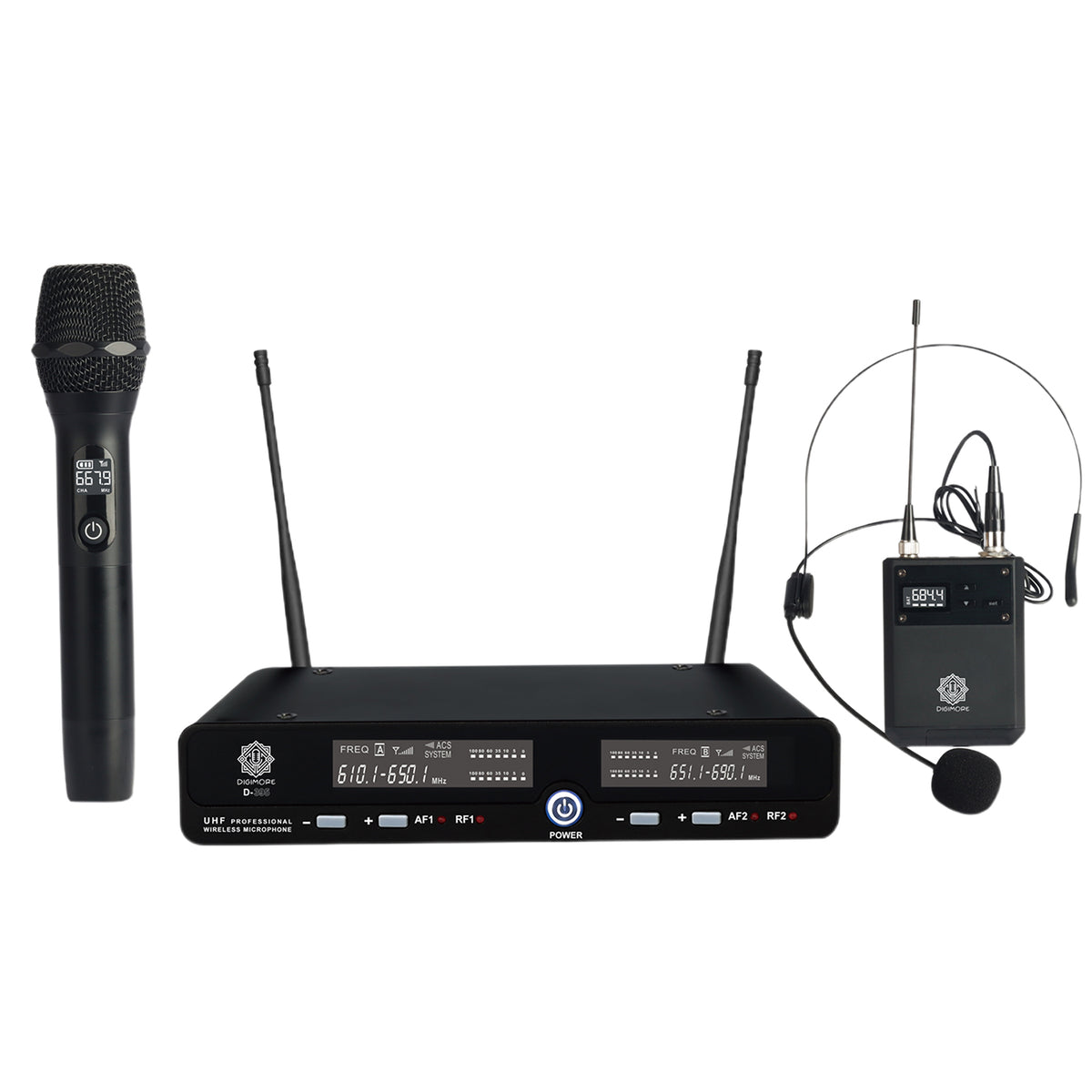 DIGIMORE UHF Wireless Microphone System | Handheld & Headset Mic | 72 Channels | 100m Range | Metal Body | Ideal for PA Syste