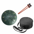Techno Steel Tongue Drum, 8-Note Percussion Instrument with Carrying Case and Mallets,Olive Green, 15cm, Professional Musical