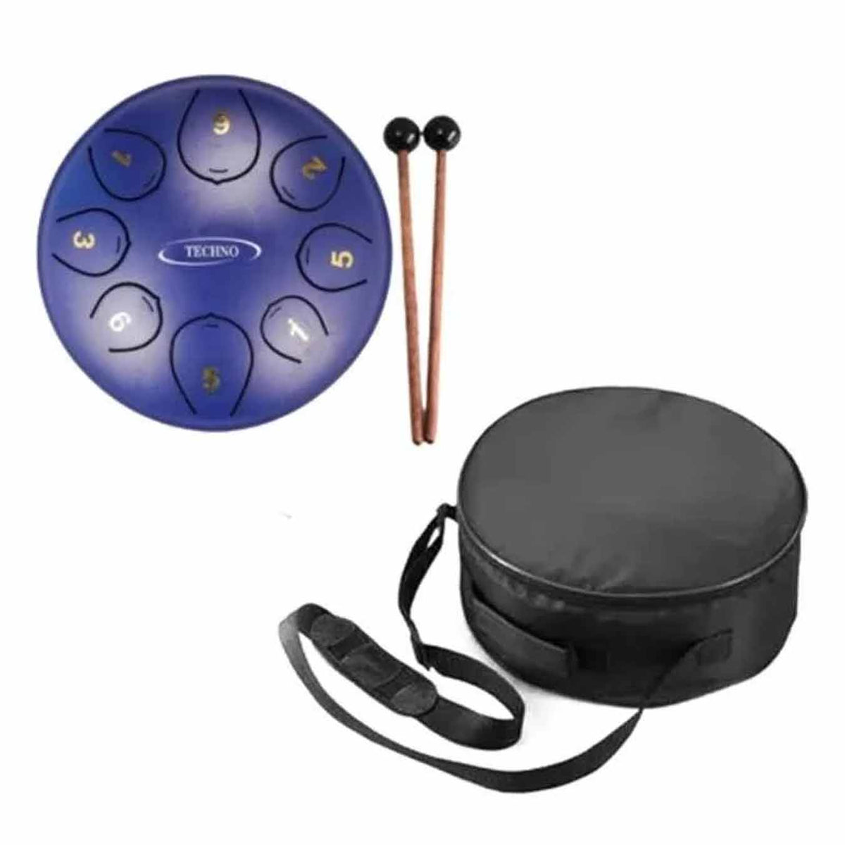 Techno Steel Tongue Drum, 8-Note Percussion Instrument with Carrying Case and Mallets,Blue, 15cm, Professional Musical Medita
