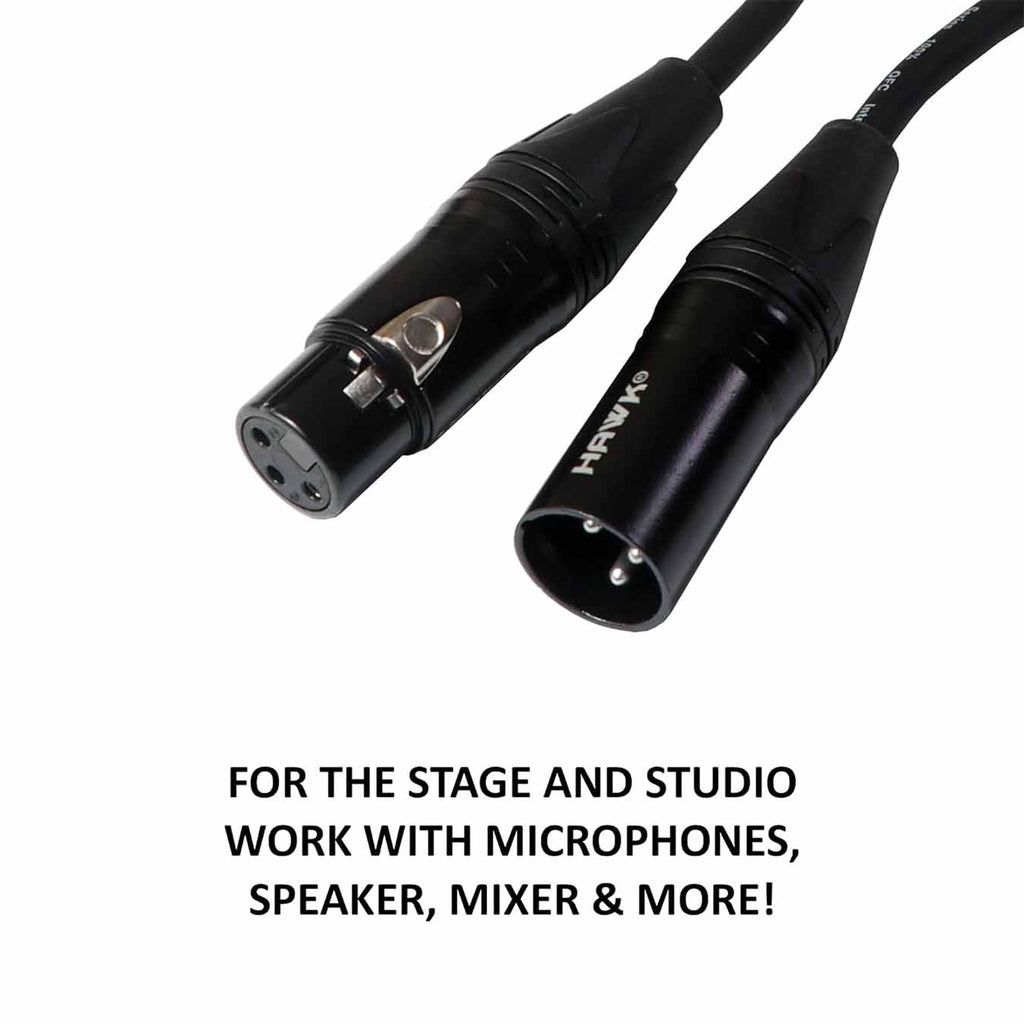 Hawk SXFG050 Gold Series XLR Male to XLR Female Balanced Mic Cable with Hawk Connectors 15 meters length, Black Colour with C