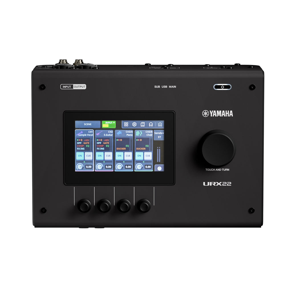 Yamaha URX22 B 4-in/2-out USB-C Audio Interface with 32-bit/192kHz support with Touch LCD panel GUI with physical controller