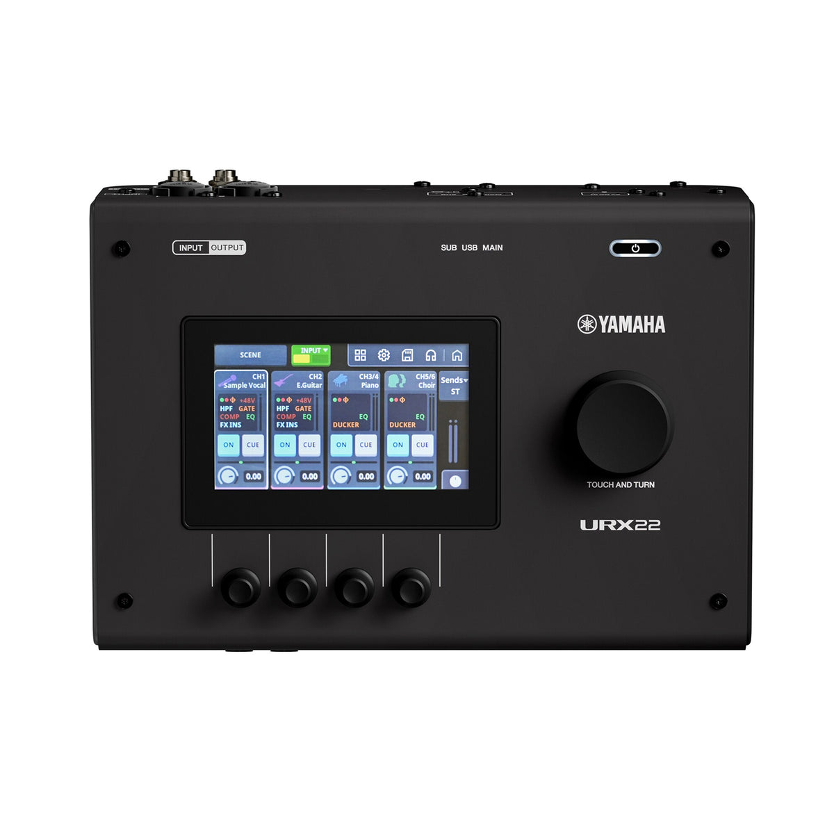 Yamaha URX22 B 4-in/2-out USB-C Audio Interface with 32-bit/192kHz support with Touch LCD panel GUI with physical controller