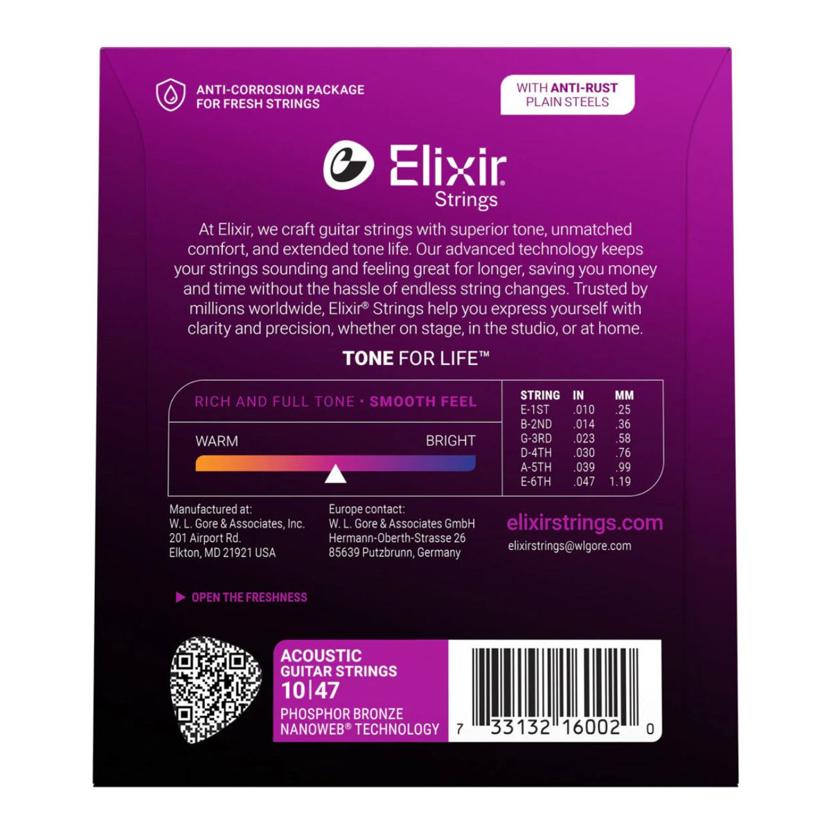 Elixir Strings 16002 Nanoweb Phosphor Bronze Acoustic Guitar Strings 10-47 Extra Light