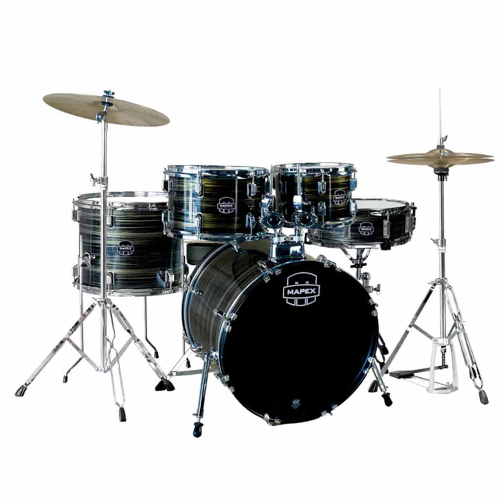 Mapex CM5295FTCDK Comet 5 pcs Hybrid Drum Set with Hardware Throne & Cymbals - Brown Wood Grain