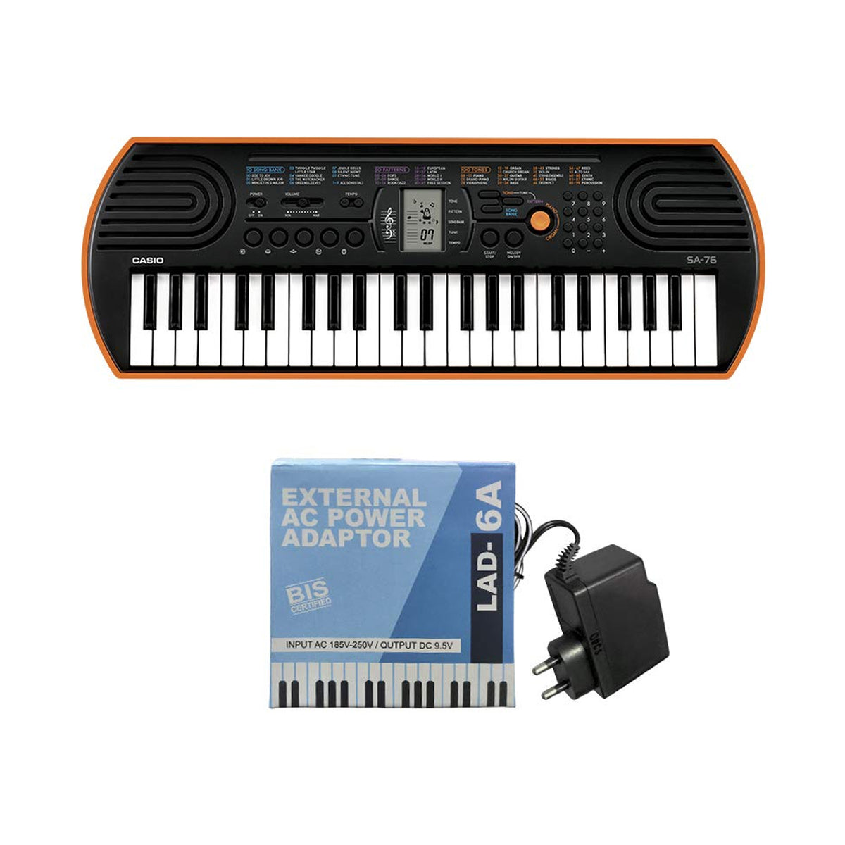 Casio SA-76 Electronic Keyboard with LAD-6 Adapter