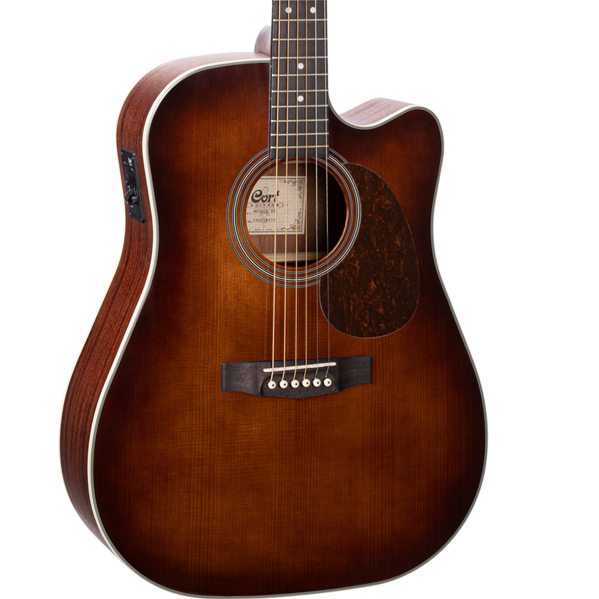 Cort MR500E Dreadnought Cutaway Semi-Acoustic Guitar-Brown Burst
