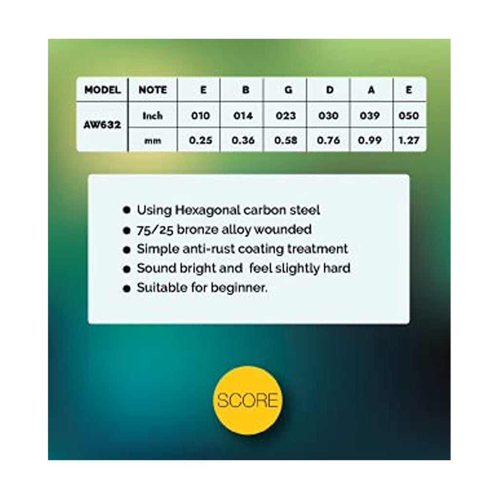Score Acoustic Guitar String Set Extra Light, 010-050 AW632
