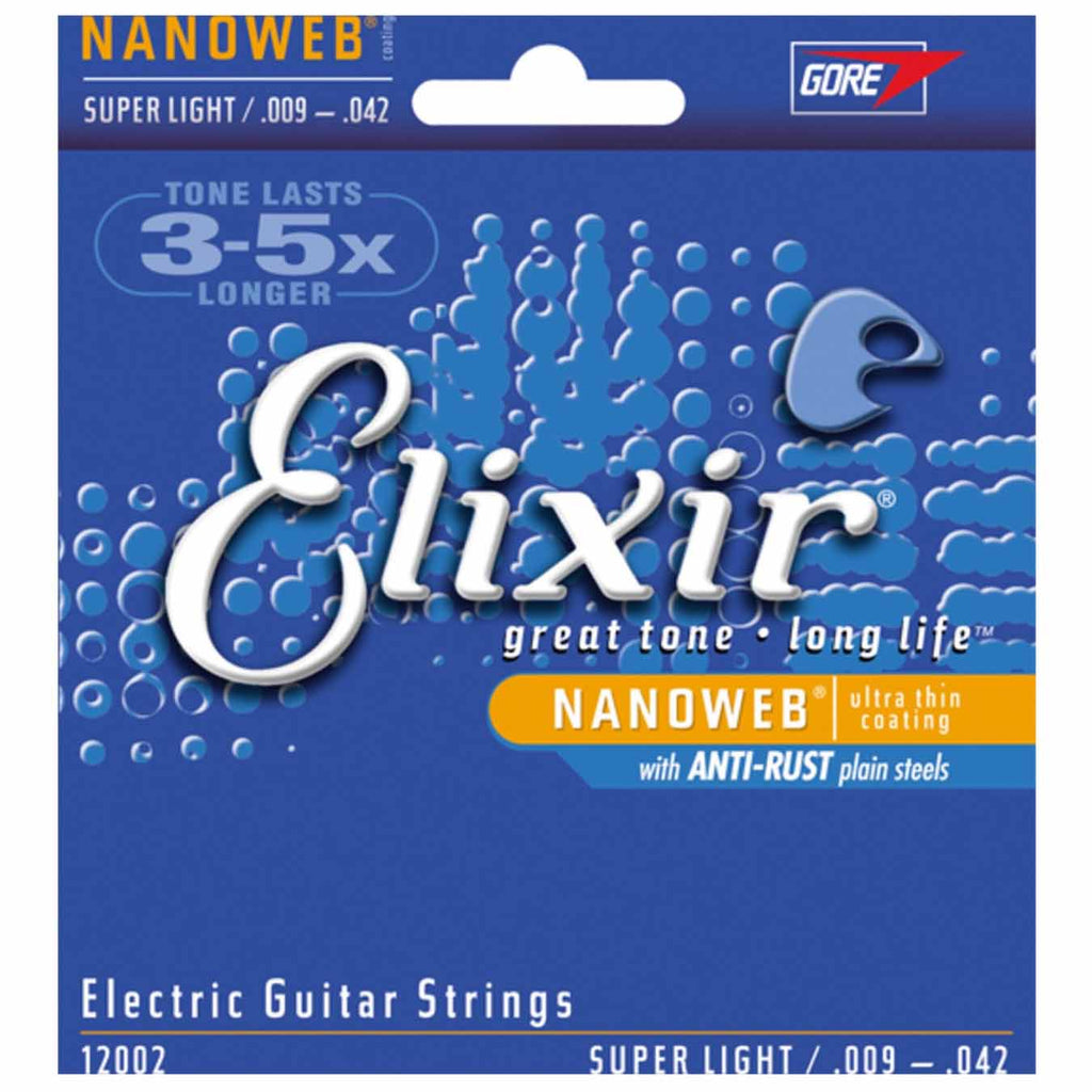 Elixir 12002 Nanoweb Electric Guitar Strings, Super Light 0.09 - 0.42