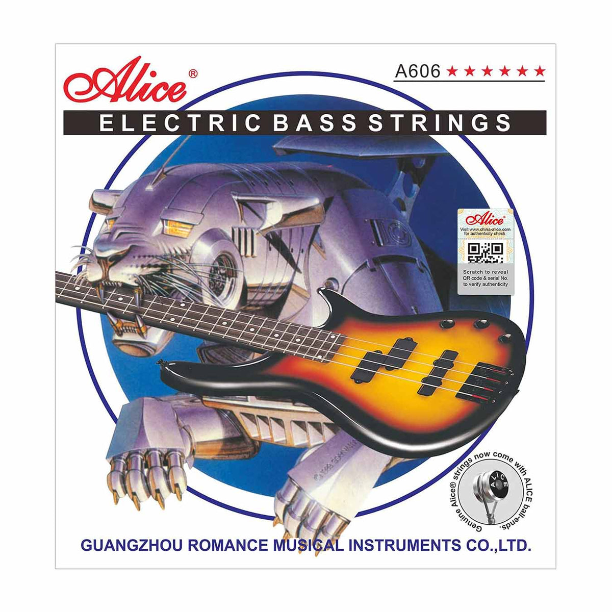 Alice A606 5-string Electric Bass Guitar Strings Medium .045-.130, Nickel Alloy Winding Strings with Nickel-Plated Ball-End f