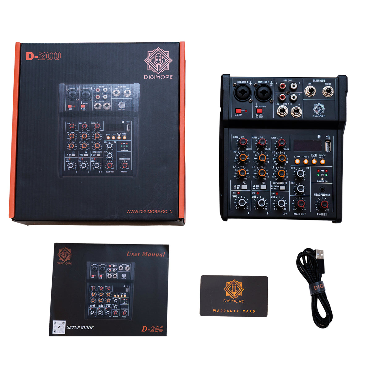 Digimore D-200 4-Channel Audio Mixer with 48V Phantom Power