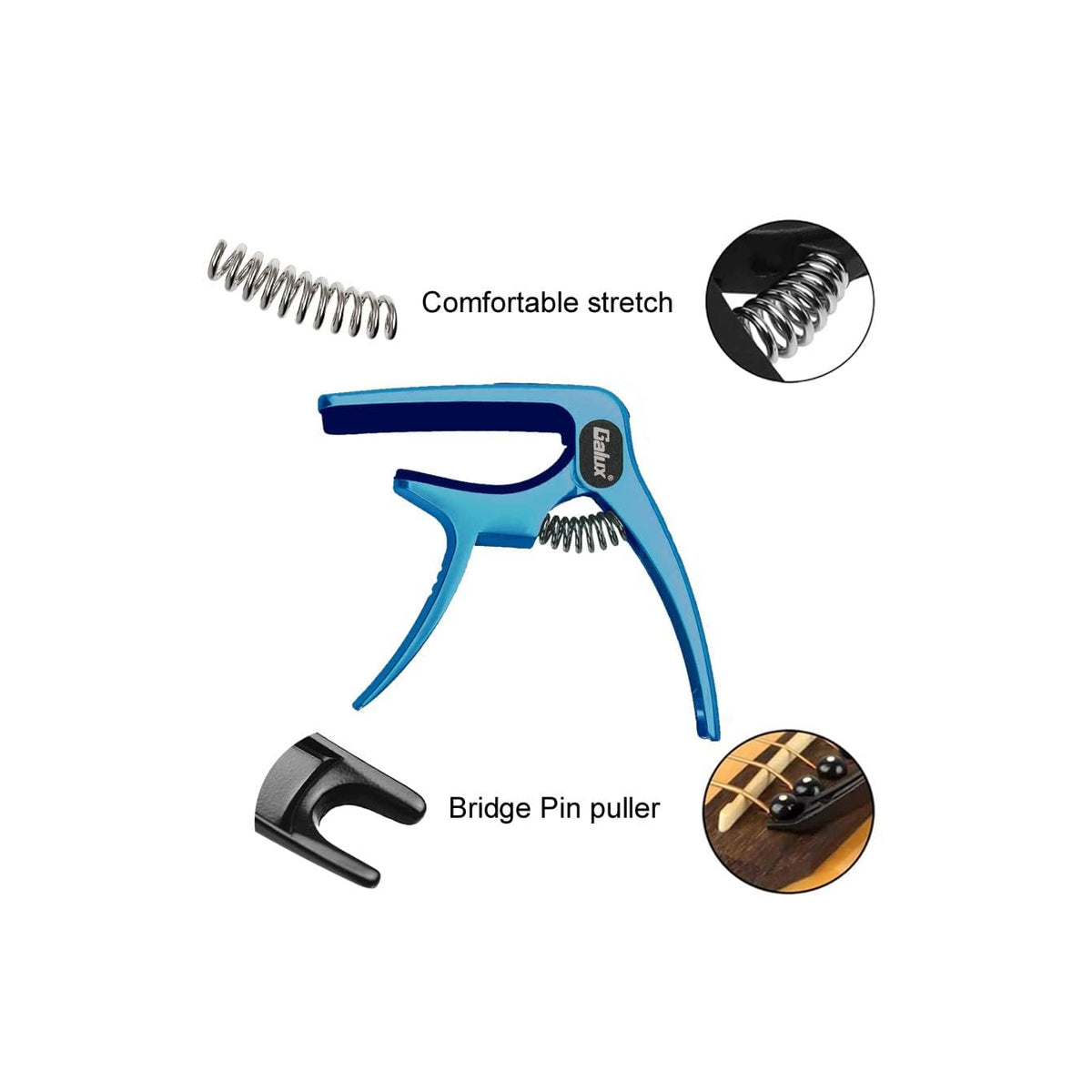 Galux GC-501A 3in1 Zinc Metal Capo for Acoustic and Electric Guitar ( Blue )