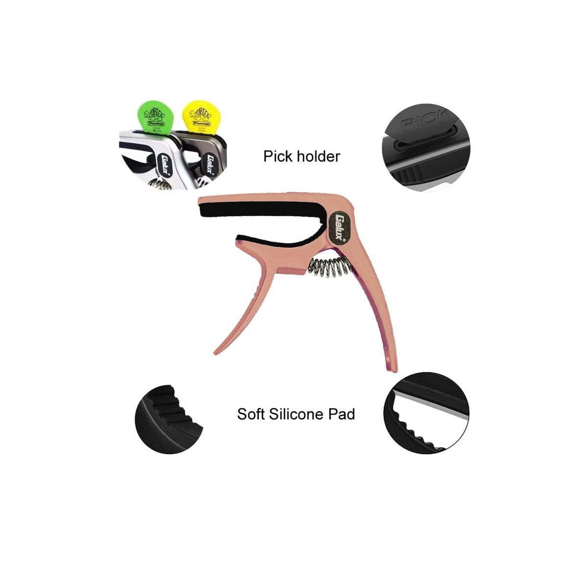 Galux GC-501A 3in1 Zinc Metal Capo for Acoustic and Electric Guitar (pink)