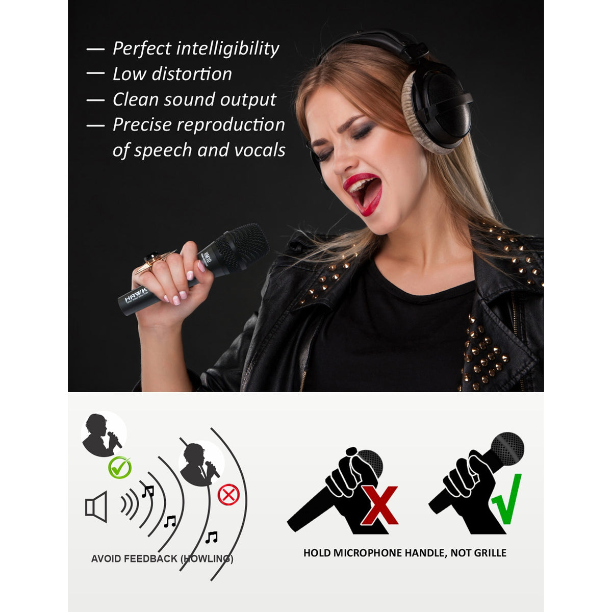 Hawk Proaudio HM 10 Handheld Dynamic Cardioid Wired Mic for Live, Recording, Speech with mic Holder and Pouch with ON/Off Swi