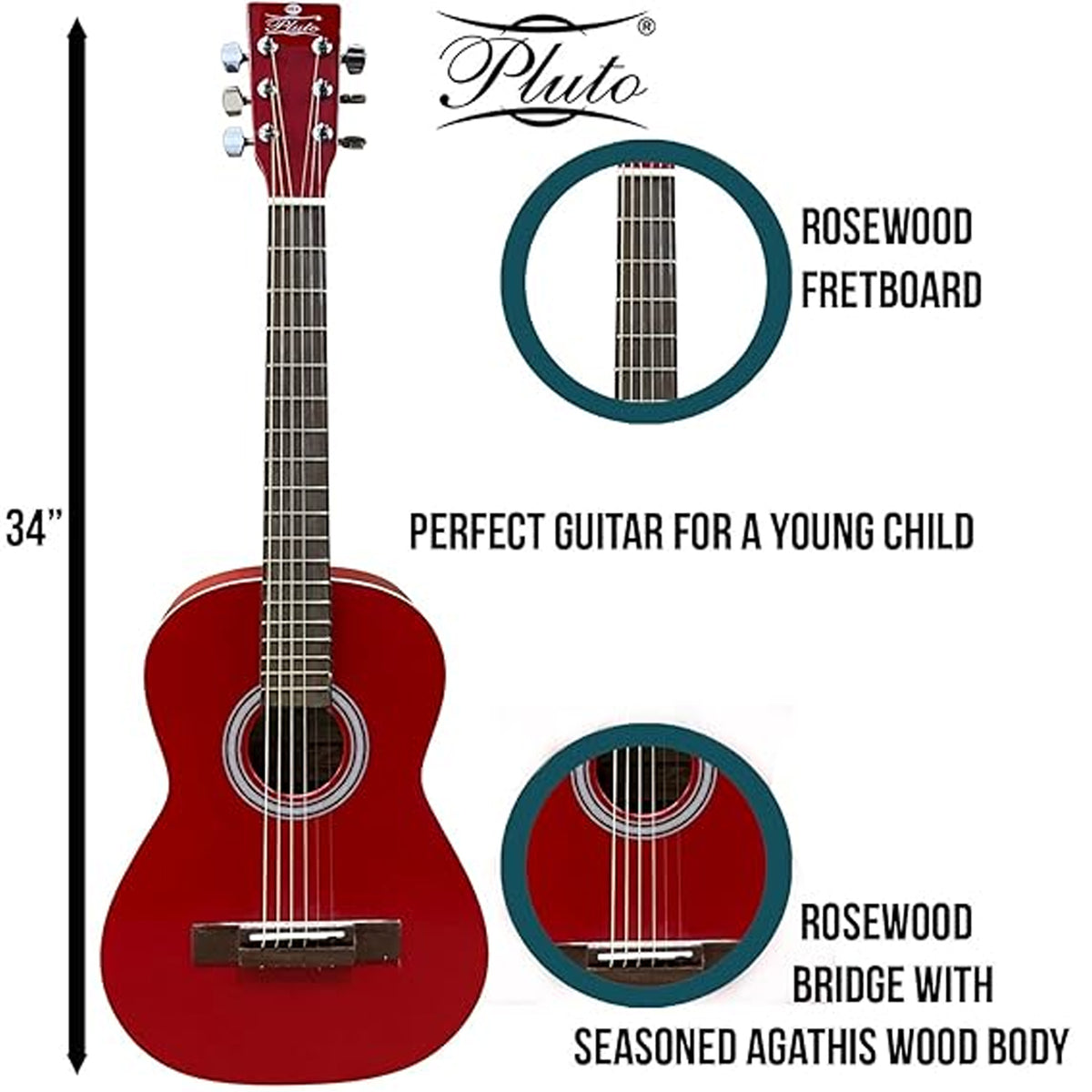 PLUTO ACOUSTIC GUITAR PA34-101 Red