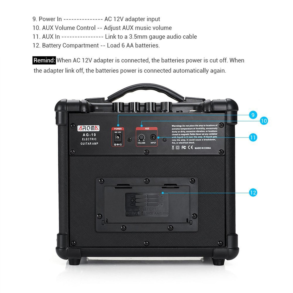 AROMA AG10 10watt Portable Compact Electric Amplifier - Black