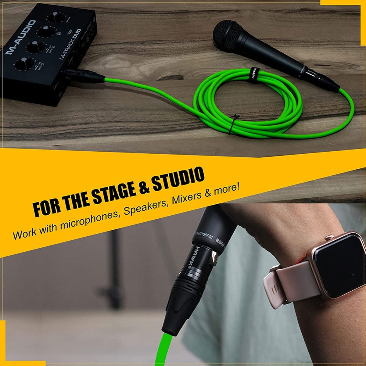 HAWK SXFG-010GRN GOLD SERIES XLR MALE TO XLR FEMALE WITH CABLE TIE – 3 METER GREEN