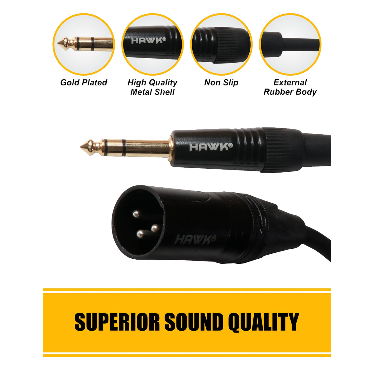Hawk Cable SXSG-010 XLR Male To 1/4-Inch TRS Male - 3meter