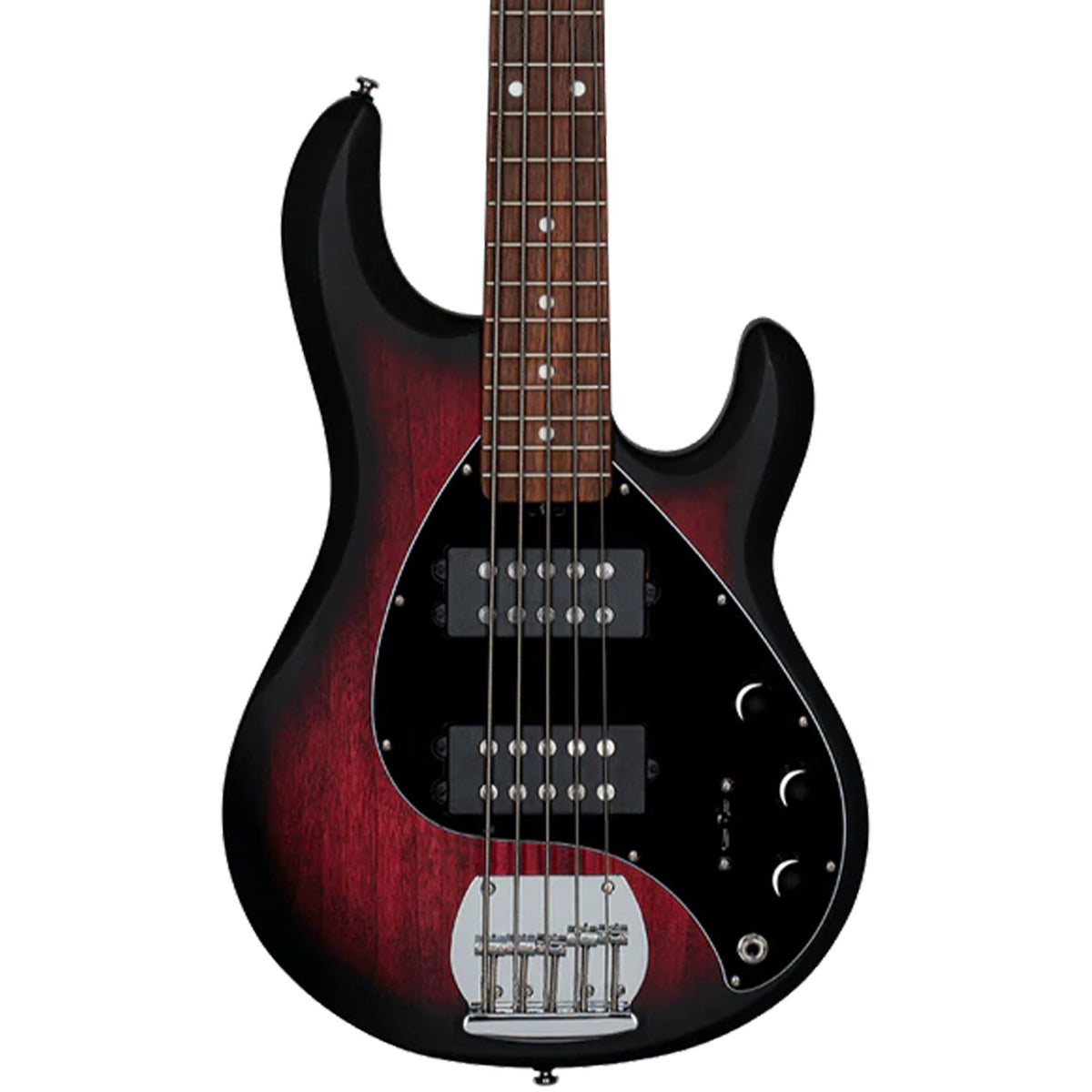 Sterling STINGRAY 5 RAY5 HH 5-String Bass Guitar - Ruby Red Burst Satin