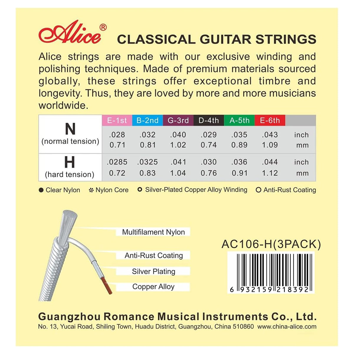 Alice AC106N Classical Guitar Nylon String Set