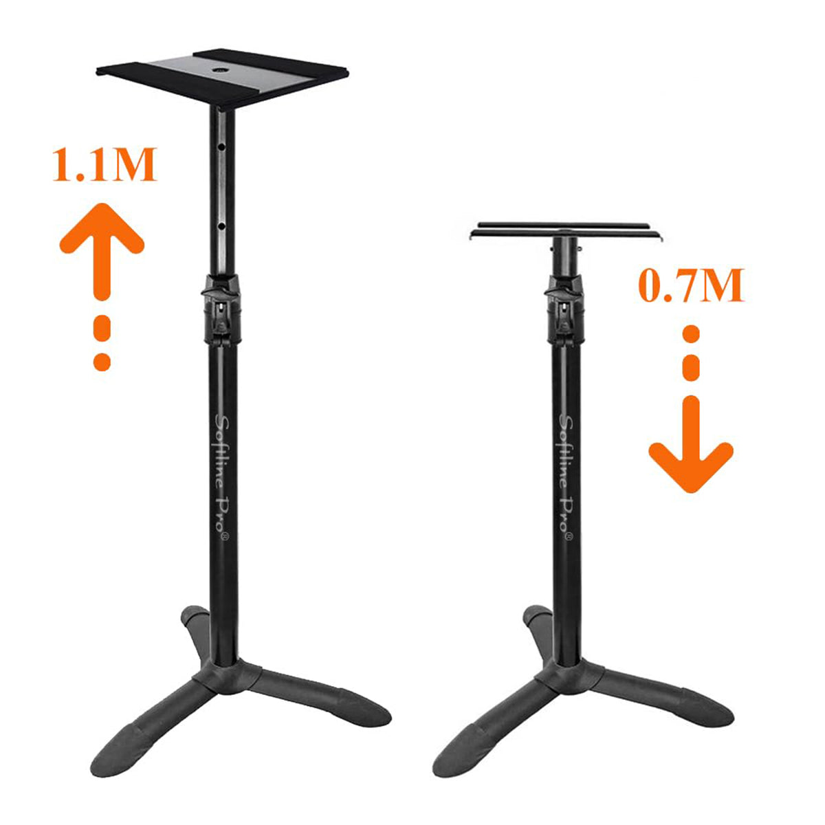 Softline Pro SP90 Studio Monitor Stand Triangular Base Professional Heavy Duty, Adjustable Height, Auto Lock (Set of 2)