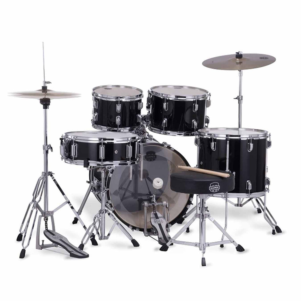 Mapex CM5295FTCDK Comet 5 pcs Hybrid Drum Set with Hardware Throne & Cymbals - Dark Black