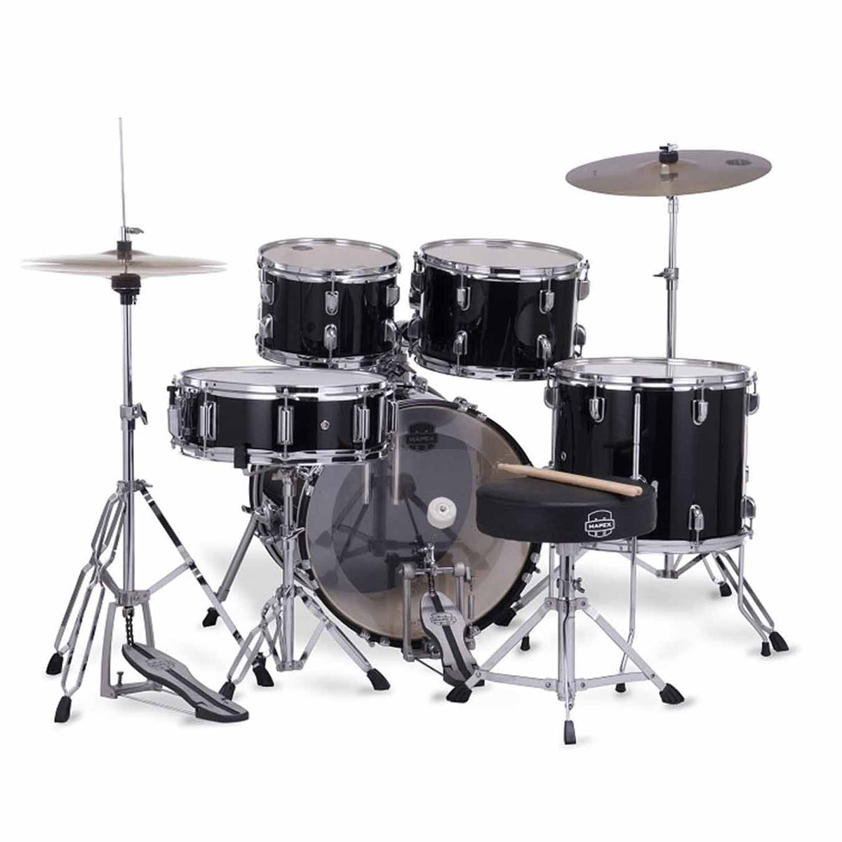 Mapex CM5295FTCDK Comet 5 pcs Hybrid Drum Set with Hardware Throne & Cymbals - Dark Black