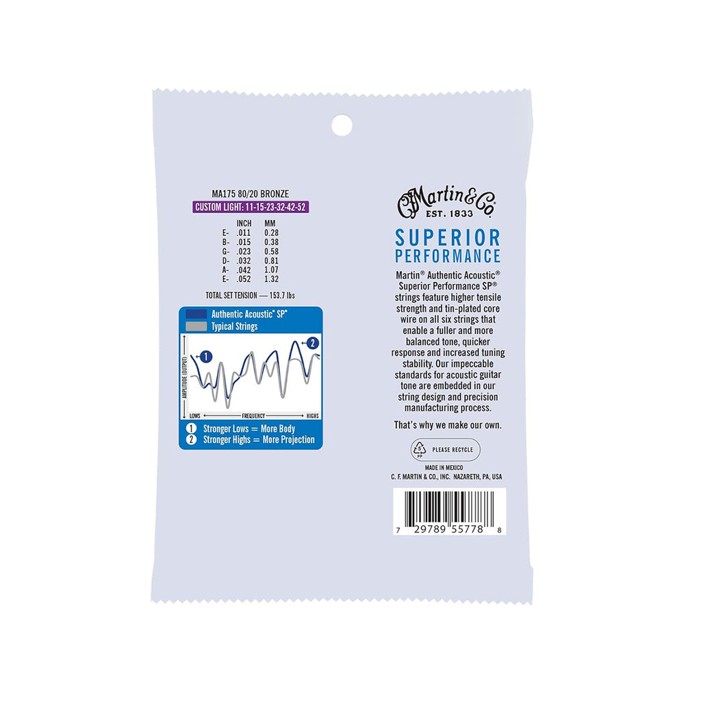 MAR*MA175 (Martin 80/20 Bronze Acoustic Guitar Strings Cst Lt 11-52