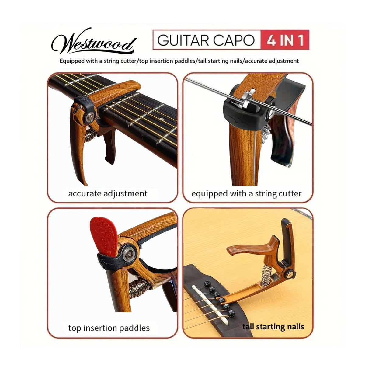 Westwood WC-4M 4-in-1 Tool Guitar Capo - Darkwood
