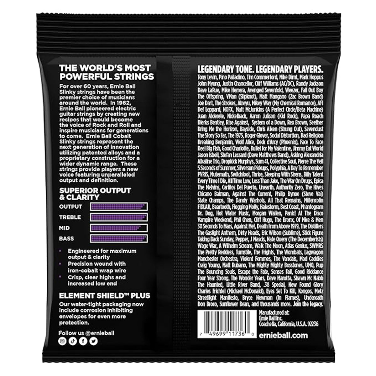 Ernie Ball Power Slinky Cobalt 5-String Electric Bass Strings 2738 50-135 Gauge