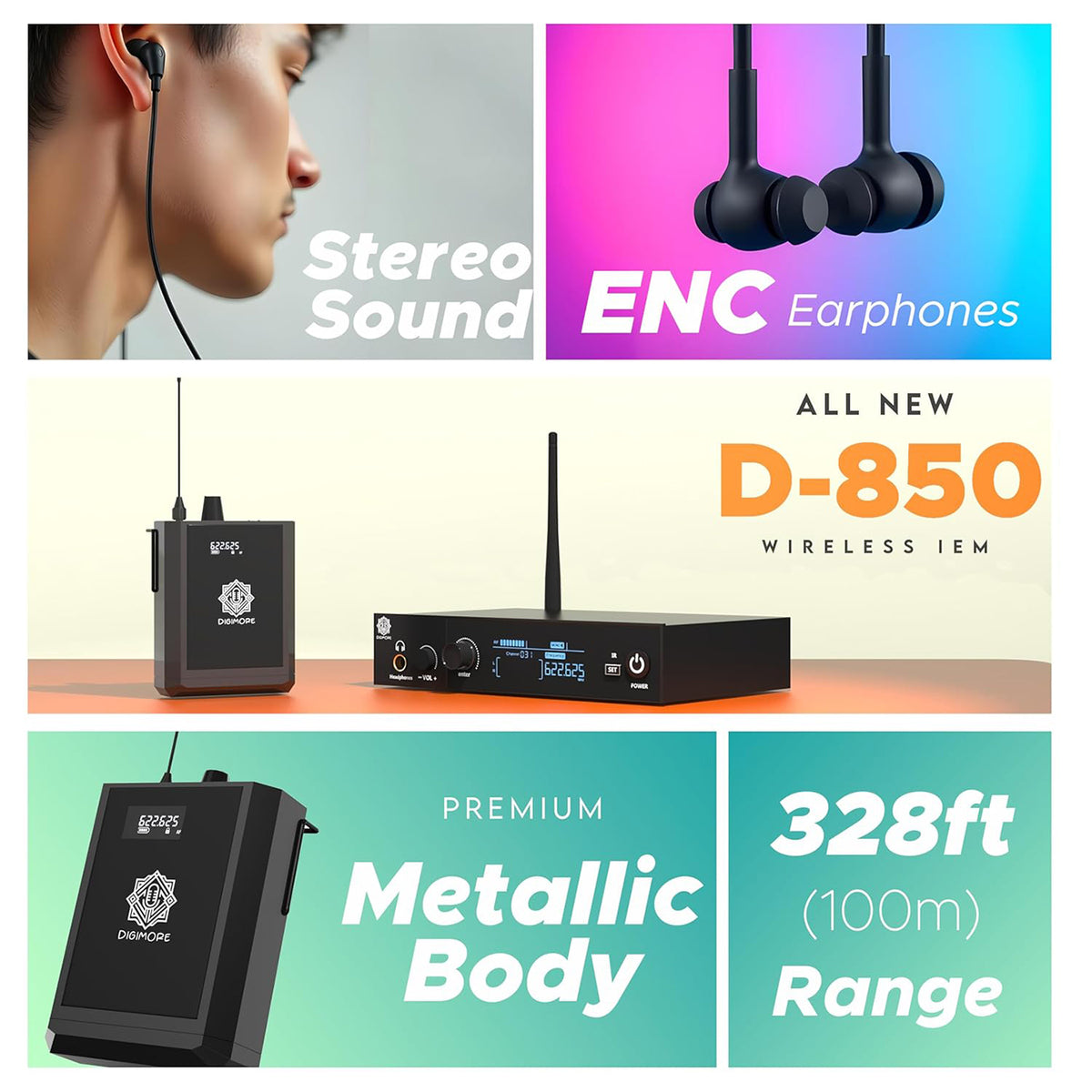 DIGIMORE UHF Wireless in-Ear Monitor System with Earphones D-850
