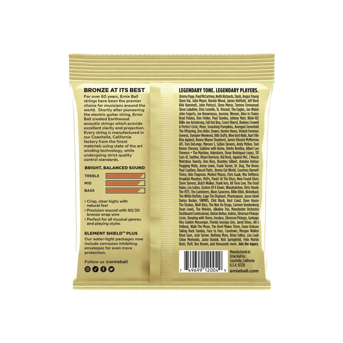 Ernie Ball Acoustic Guitar Strings Earthwood 80/20 Bronze Light .011-.052 EBL2004