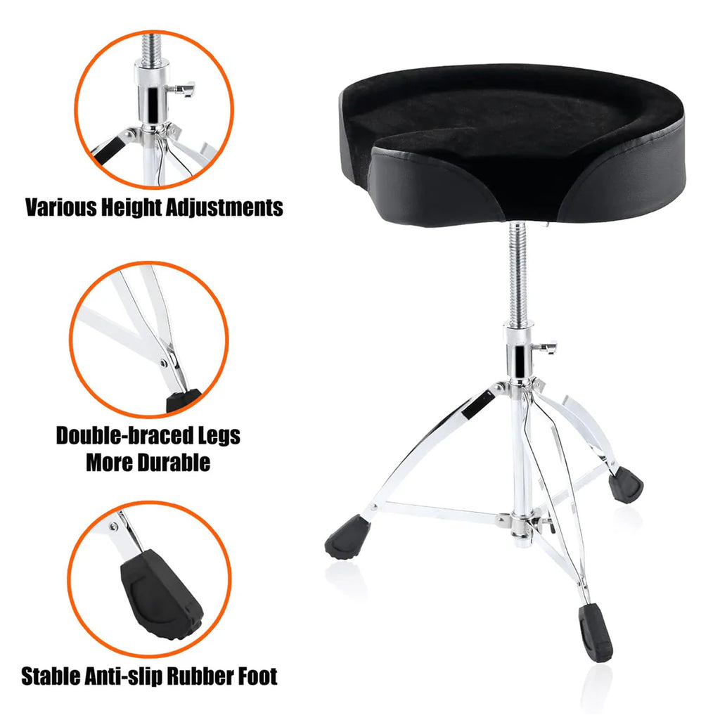 Softline Pro SP T800 Drum Throne Adjustable Padded Saddle Drum Stools Motorcycle Style Heart Shape Heavy Duty with Rubber Fee