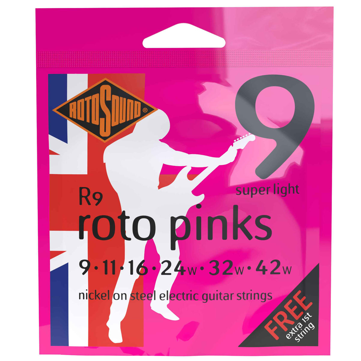 ROTOSOUND R9 ROTOPINKS Nickel Roundwound Electric Guitar String Set 9-42